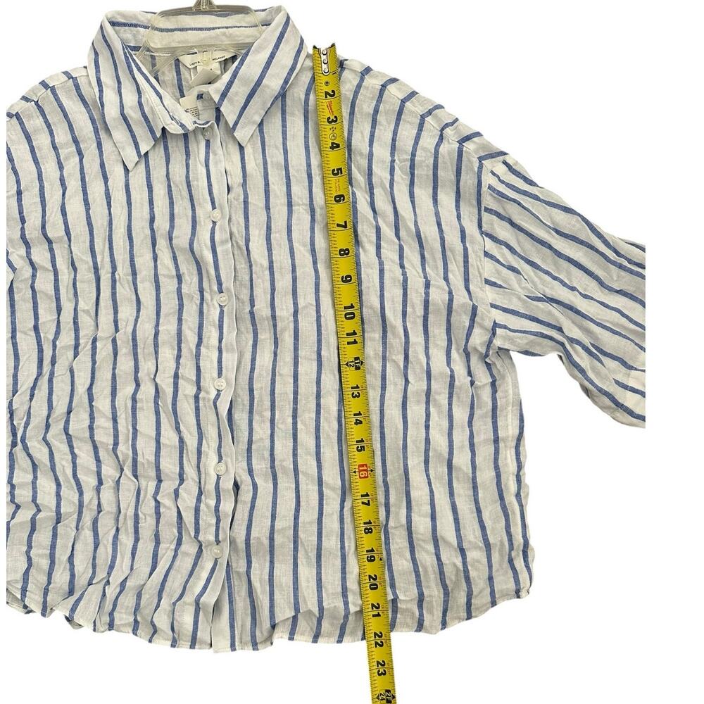 H&M Linen Blend Shirt top size medium blue white stripe NWT - Picture 7 of 12